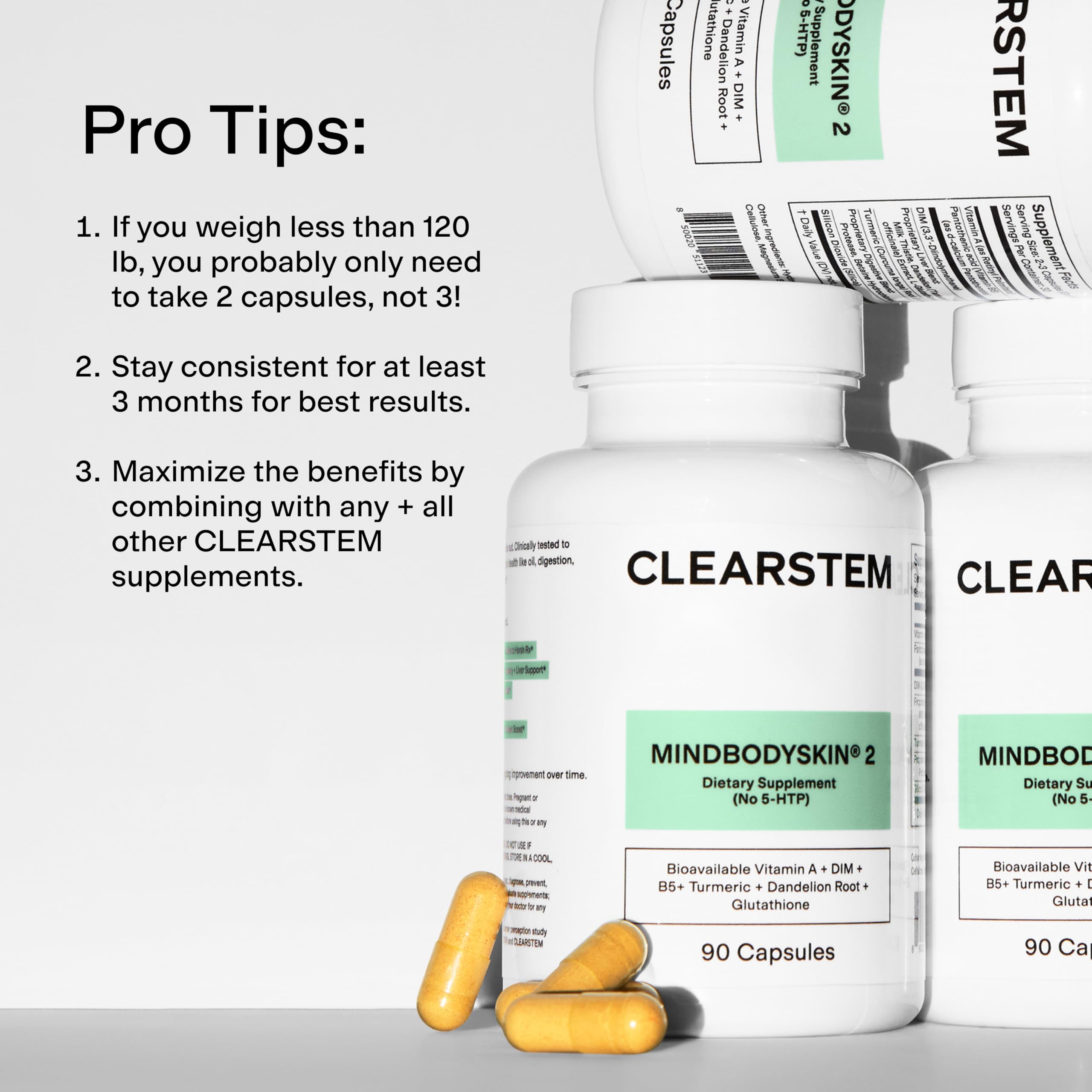 CLEARSTEM ingredientes DIM y glutatión representados para detox y piel limpia