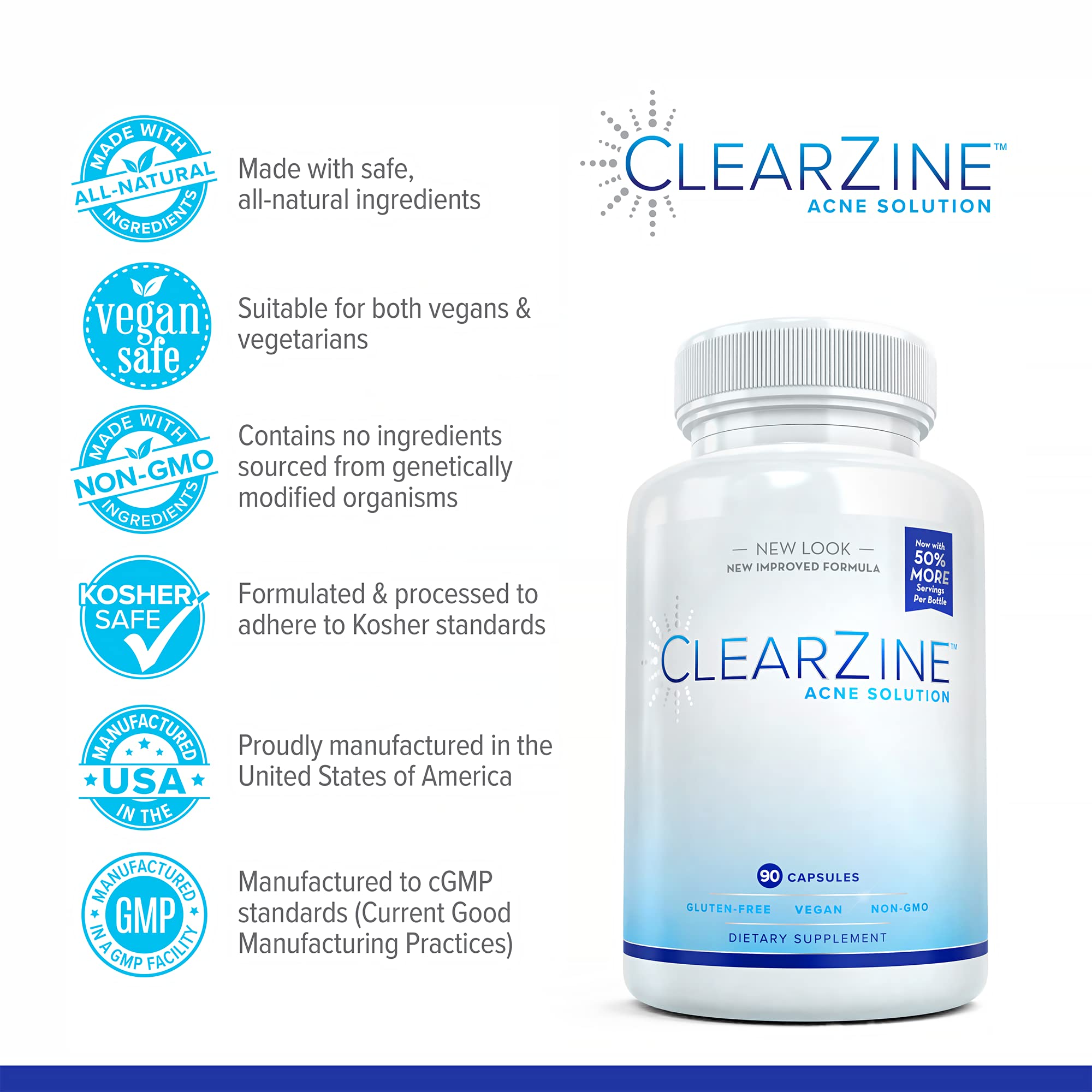 Ilustración de ingredientes clave de ClearZine para apoyo cutáneo