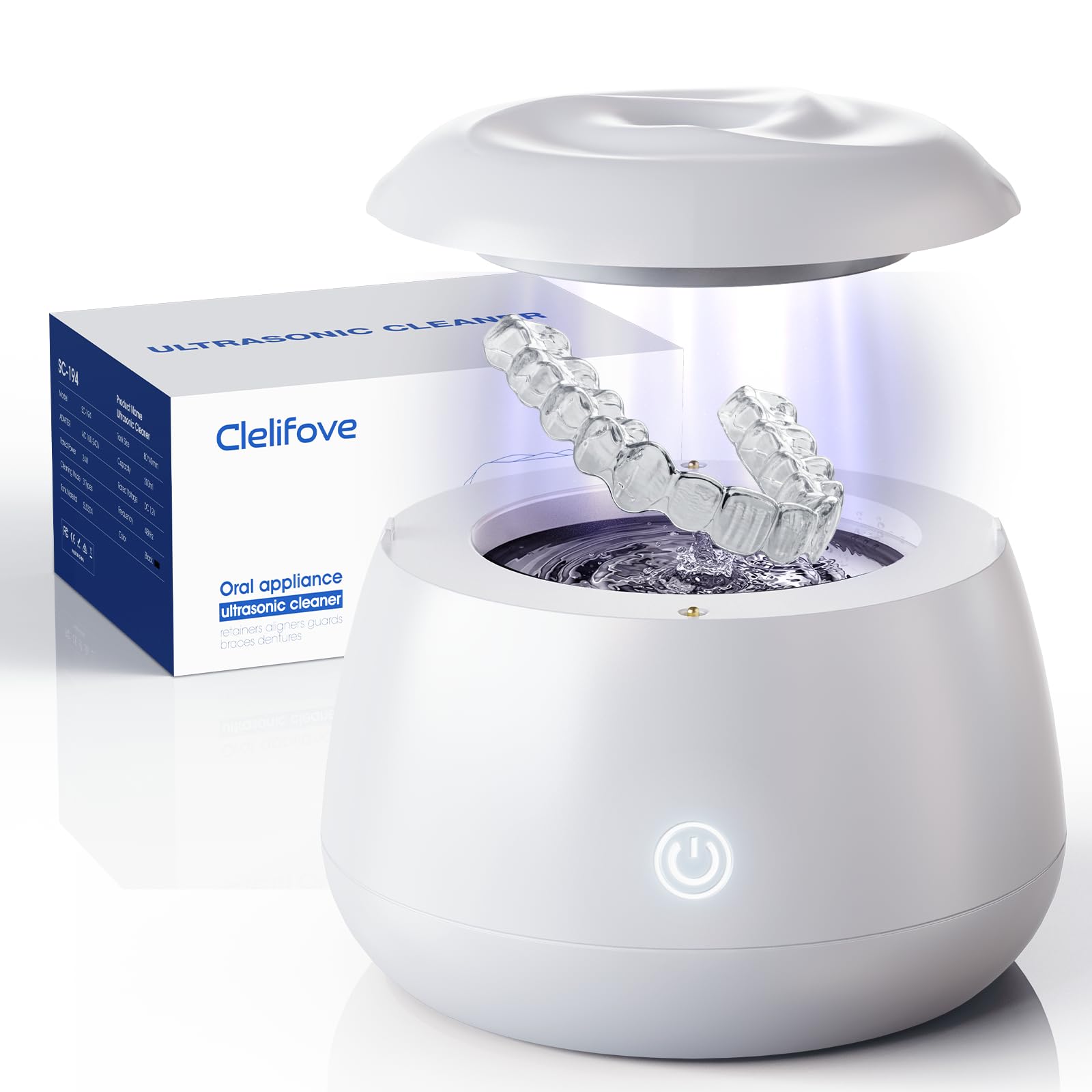 Clelifove pod frontal blanco mostrando diseño compacto y beneficios de limpieza