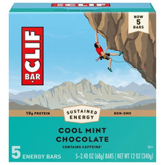 CLIF BAR caja frontal Cool Mint Chocolate mostrando sabor y energía