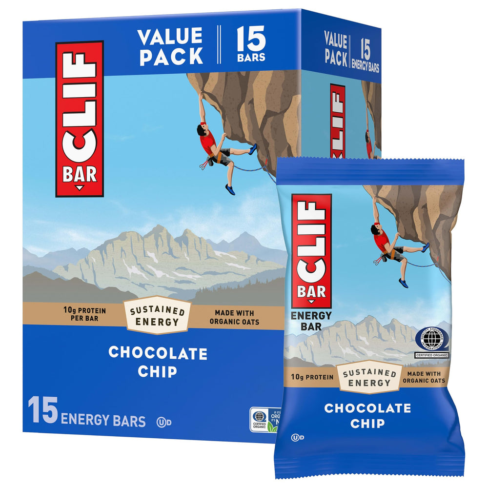 CLIF Bar vista frontal de la caja, fácil transporte y energía portátil