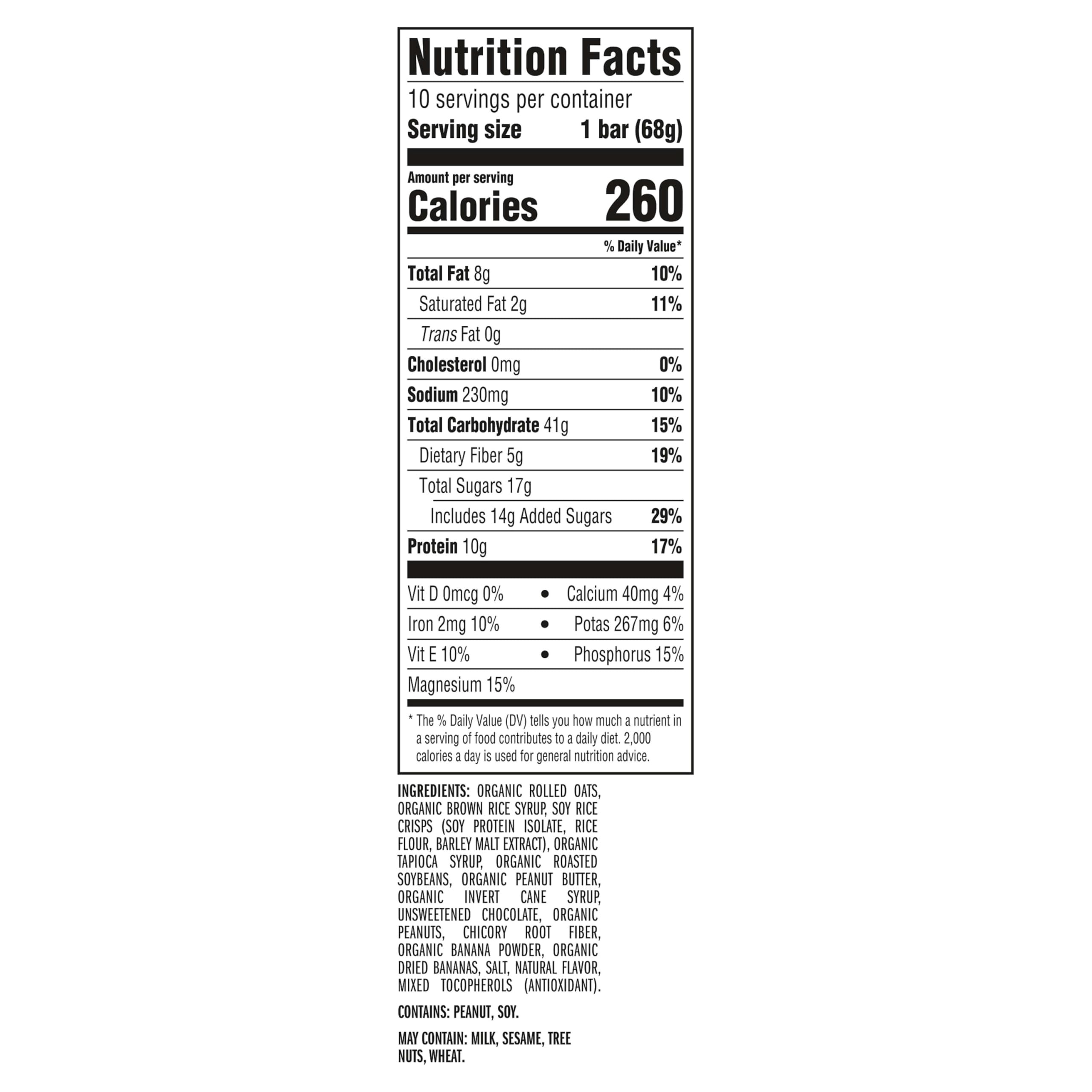 CLIF Bar etiqueta de ingredientes destacando avena orgánica y perfil limpio