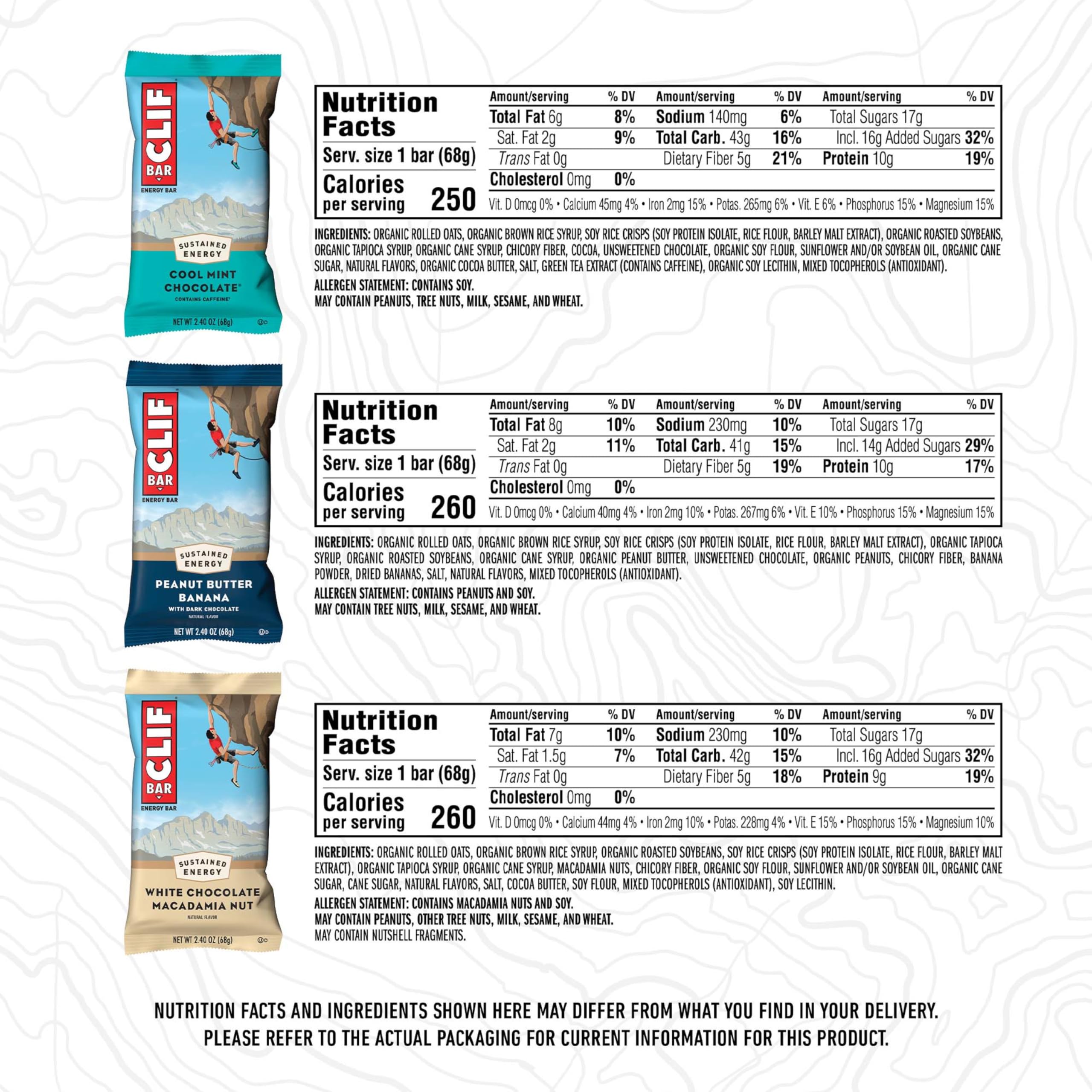 CLIF Bar varias barras empaquetadas de diferentes sabores, opción variada para probar