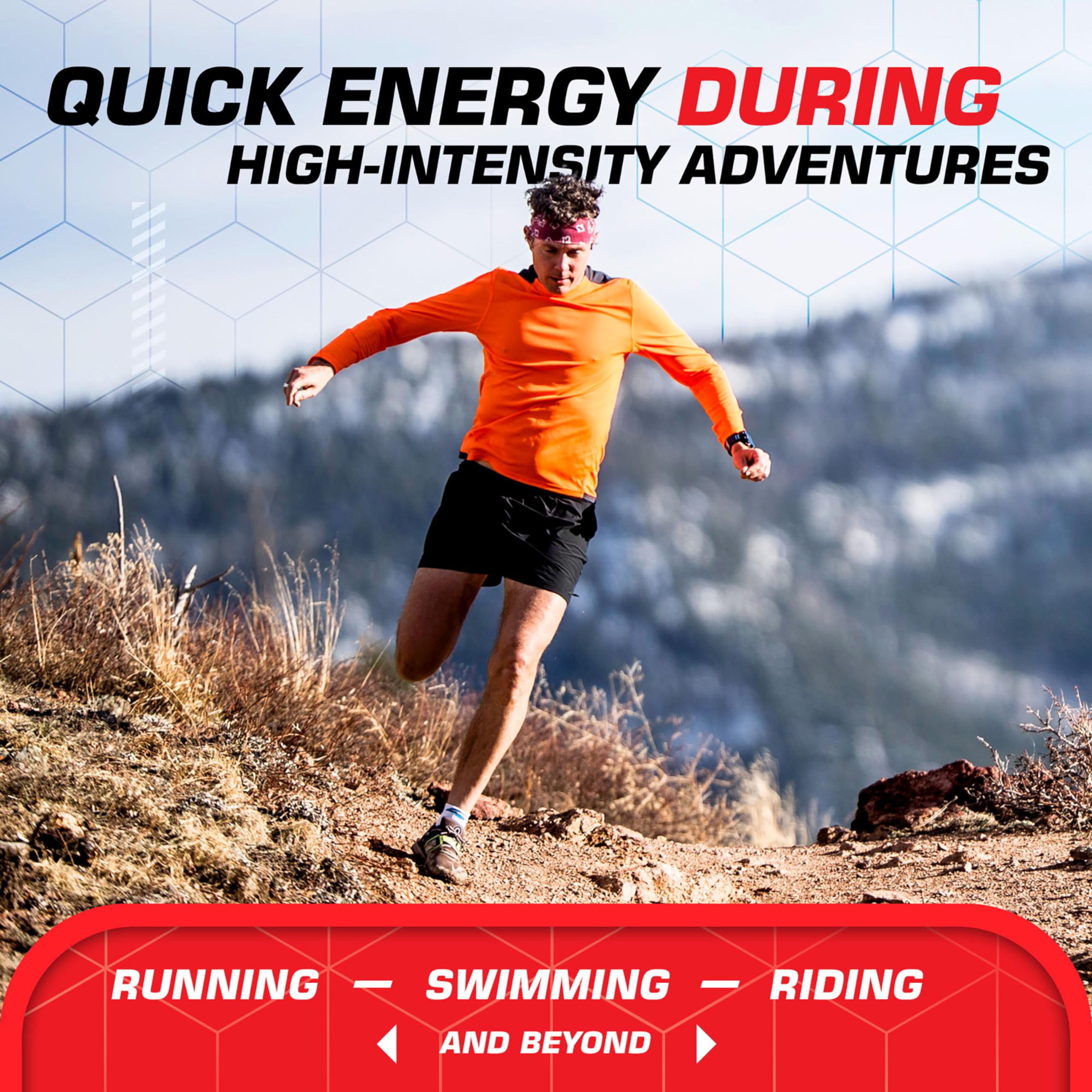 CLIF Bar persona sosteniendo un cubito antes de una carrera, energía rápida inmediata
