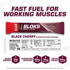 Clif Bloks etiqueta nutricional mostrando carbohidratos y cafeína