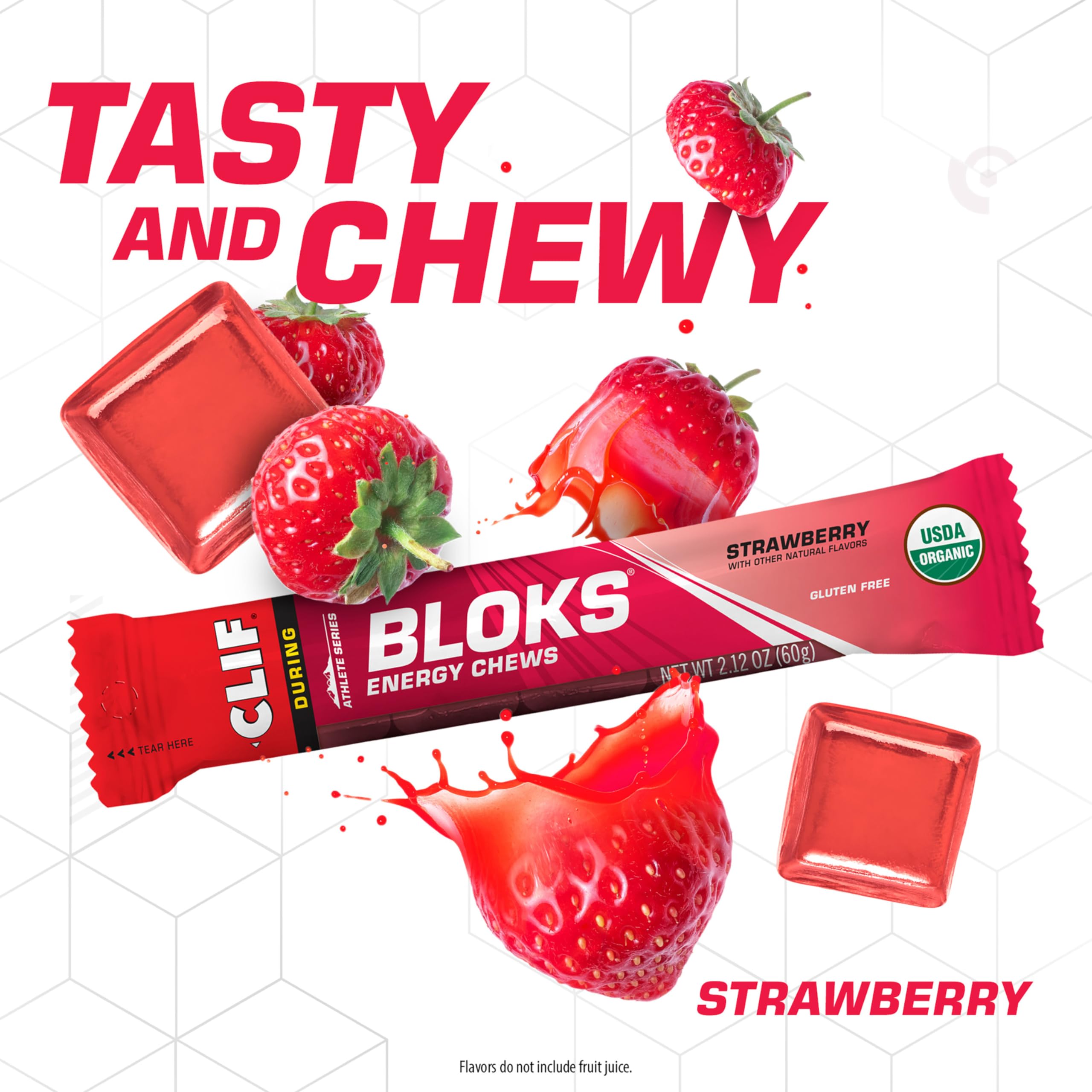 CLIF Bar primer plano de cubos CLIF BLOKS, textura blanda y masticable