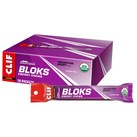 CLIF Bar frontal del paquete Mountain Berry mostrando el diseño y tamaño