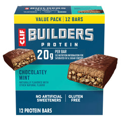 CLIF BUILDER'S embalaje frontal mostrando el pack de 12 y conveniencia