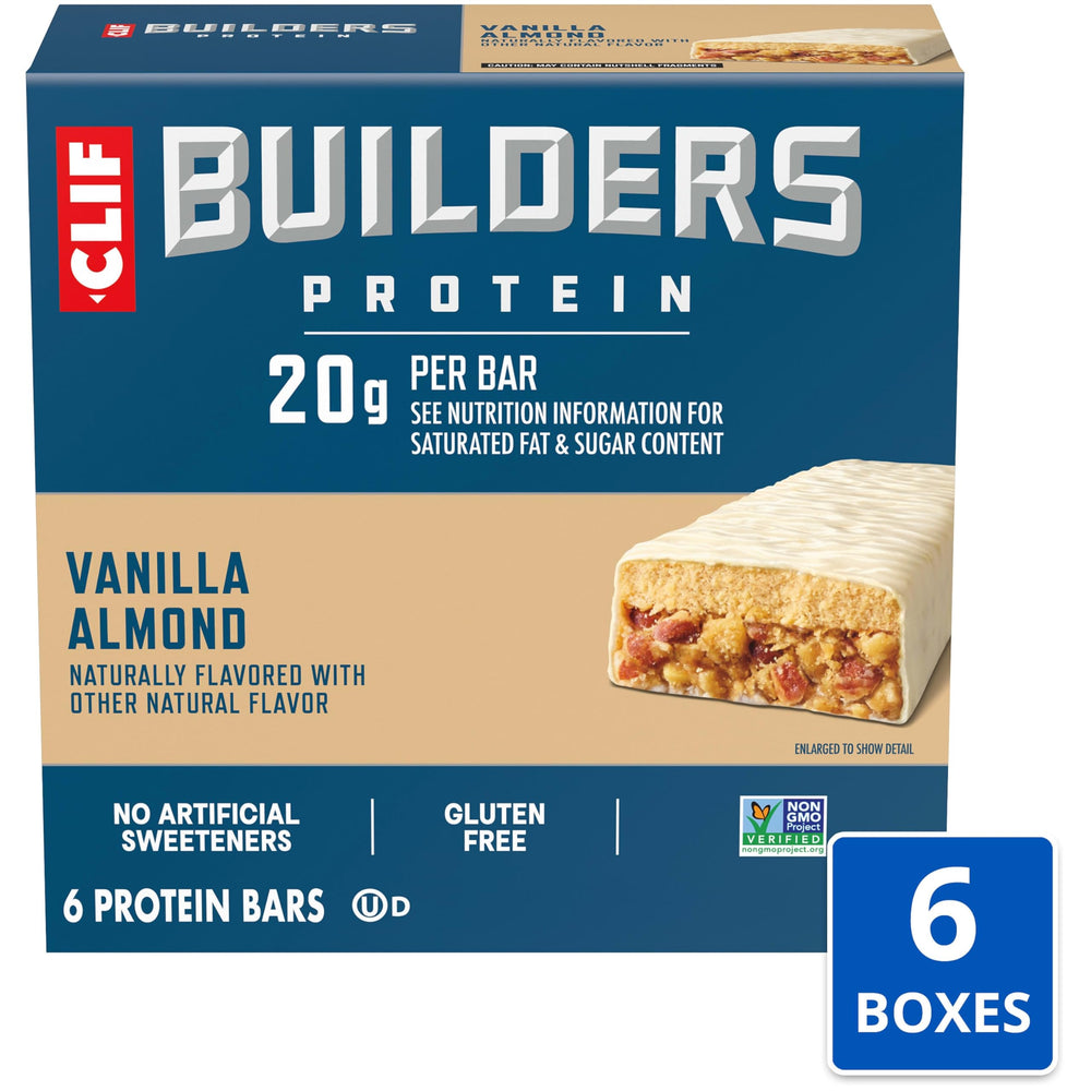 Mondelez CLIF BUILDERS barrita en mano indica tamaño portátil y conveniencia
