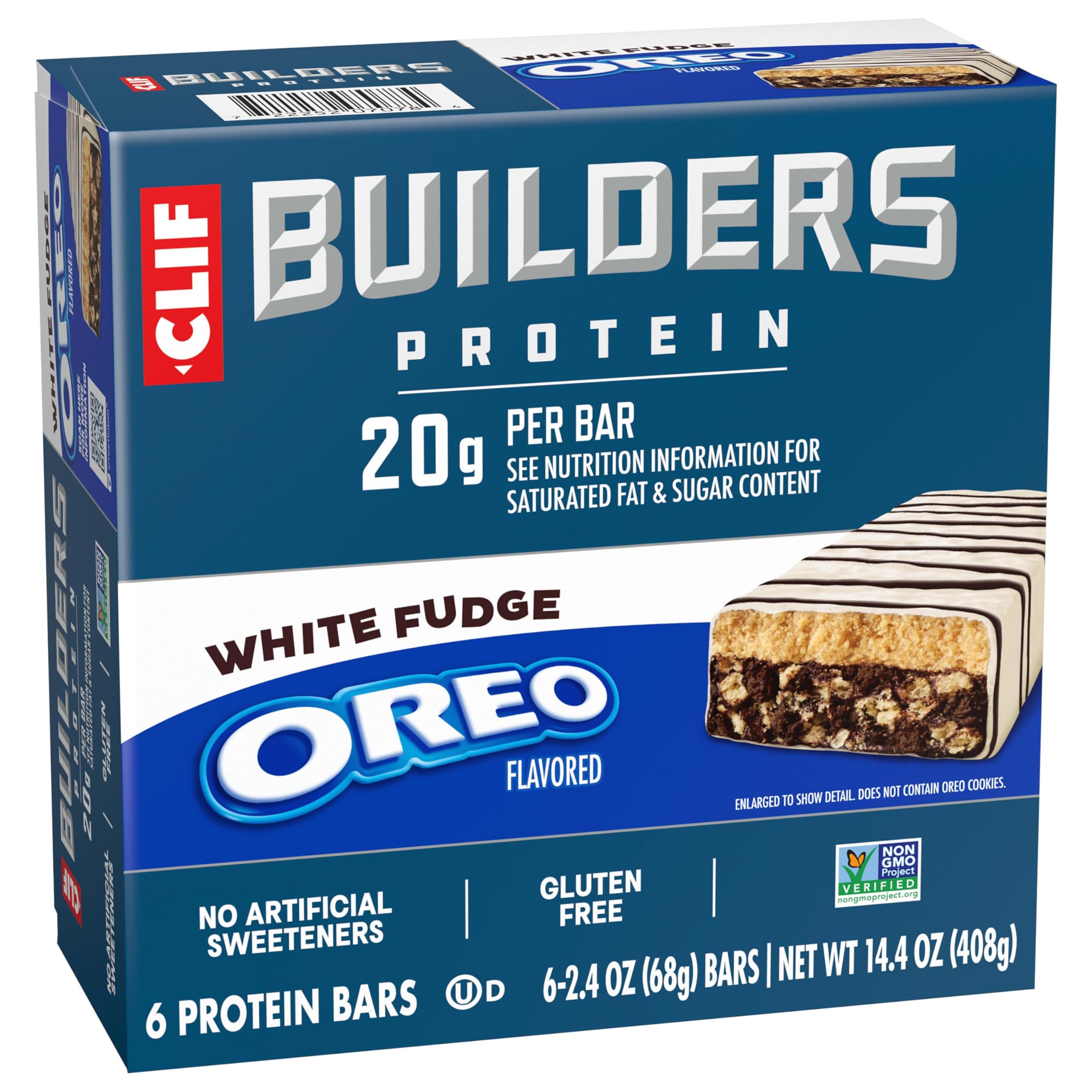 CLIF BUILDERS etiqueta nutricional con información de proteína y ingredientes