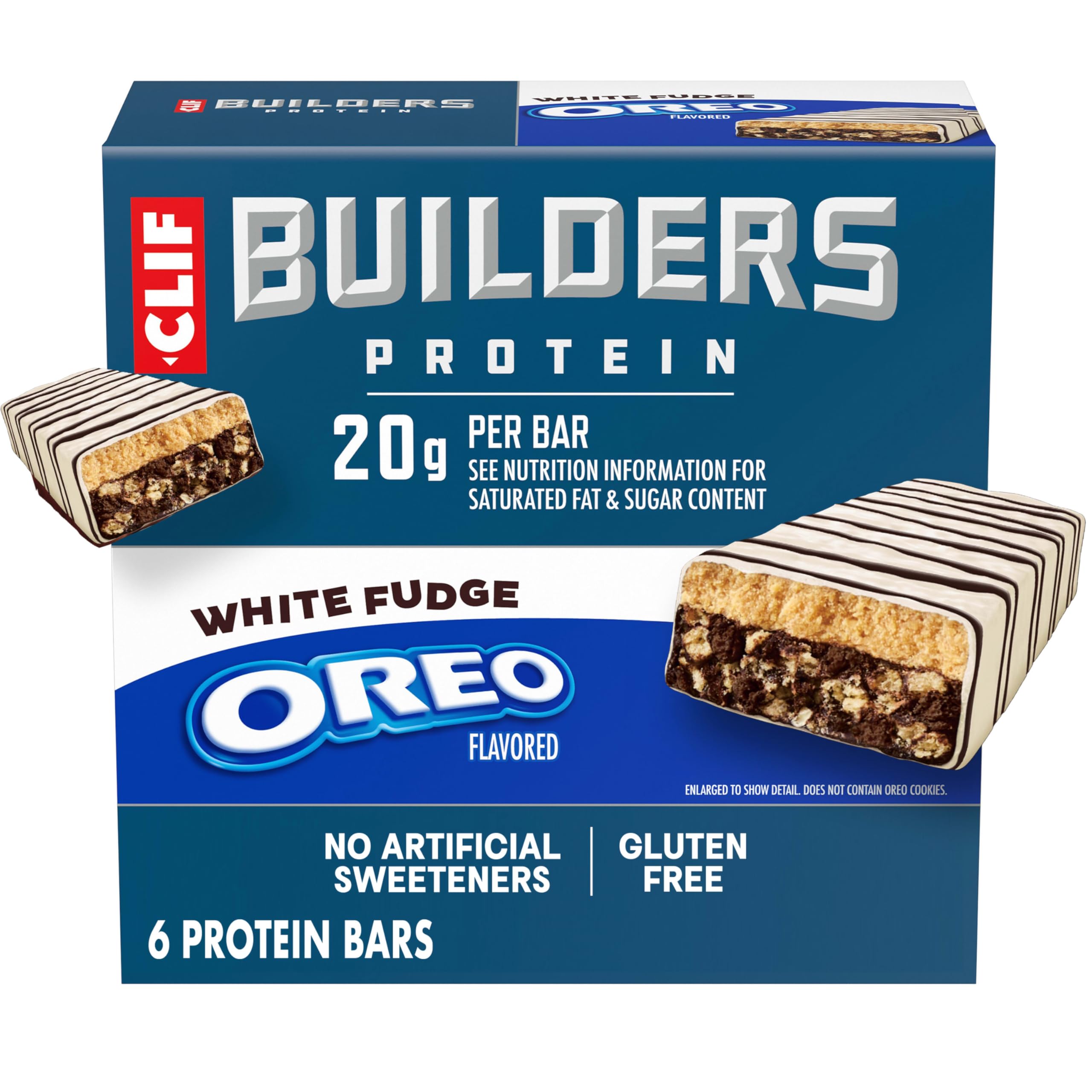 CLIF BUILDERS frente del empaque mostrando seis barras y beneficios proteicos
