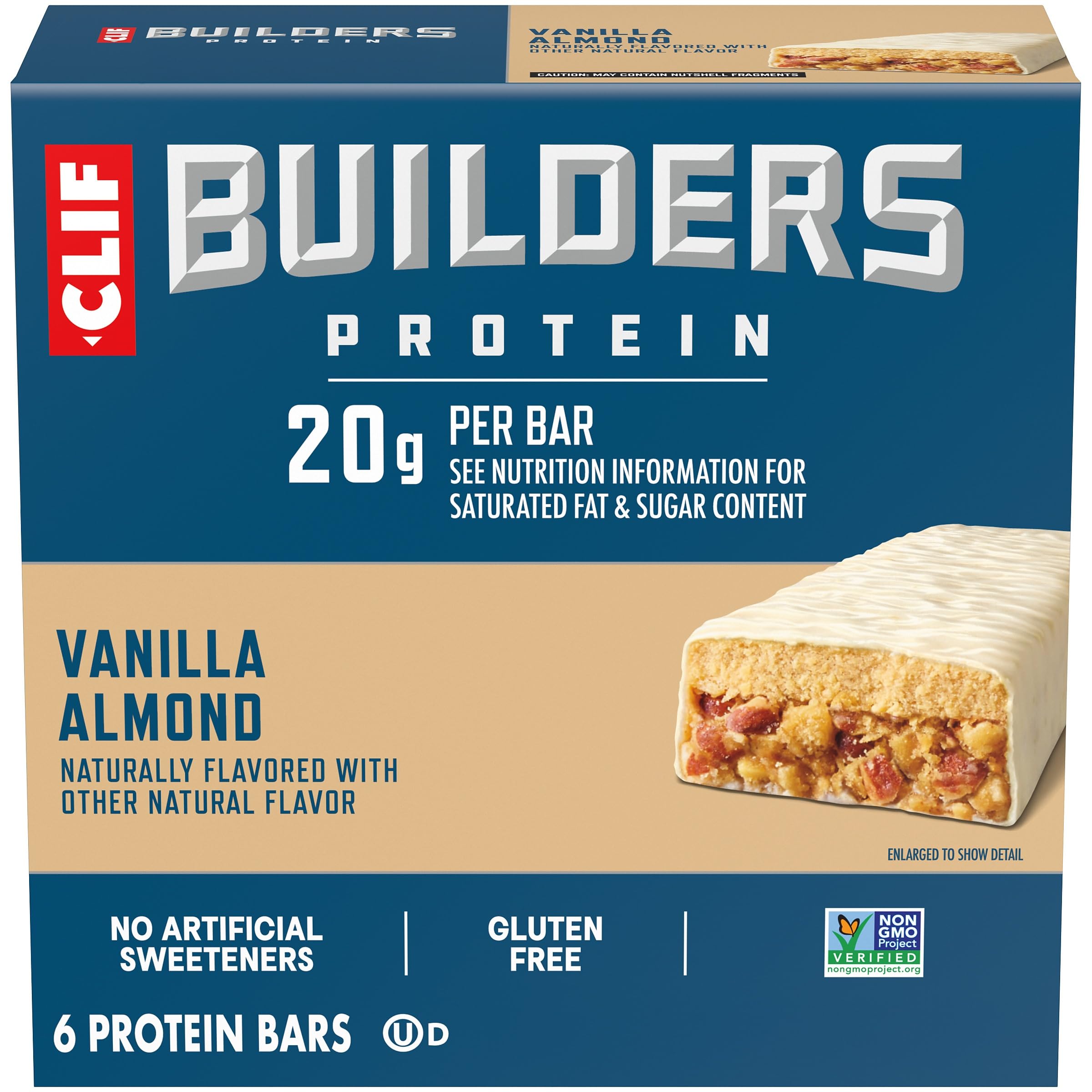 Mondelez CLIF BUILDERS frente del empaque muestra 20 g proteína y beneficios