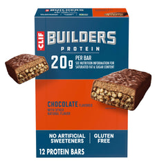 CLIF BUILDERS empaque frontal sabor chocolate mostrando información clave y conveniencia