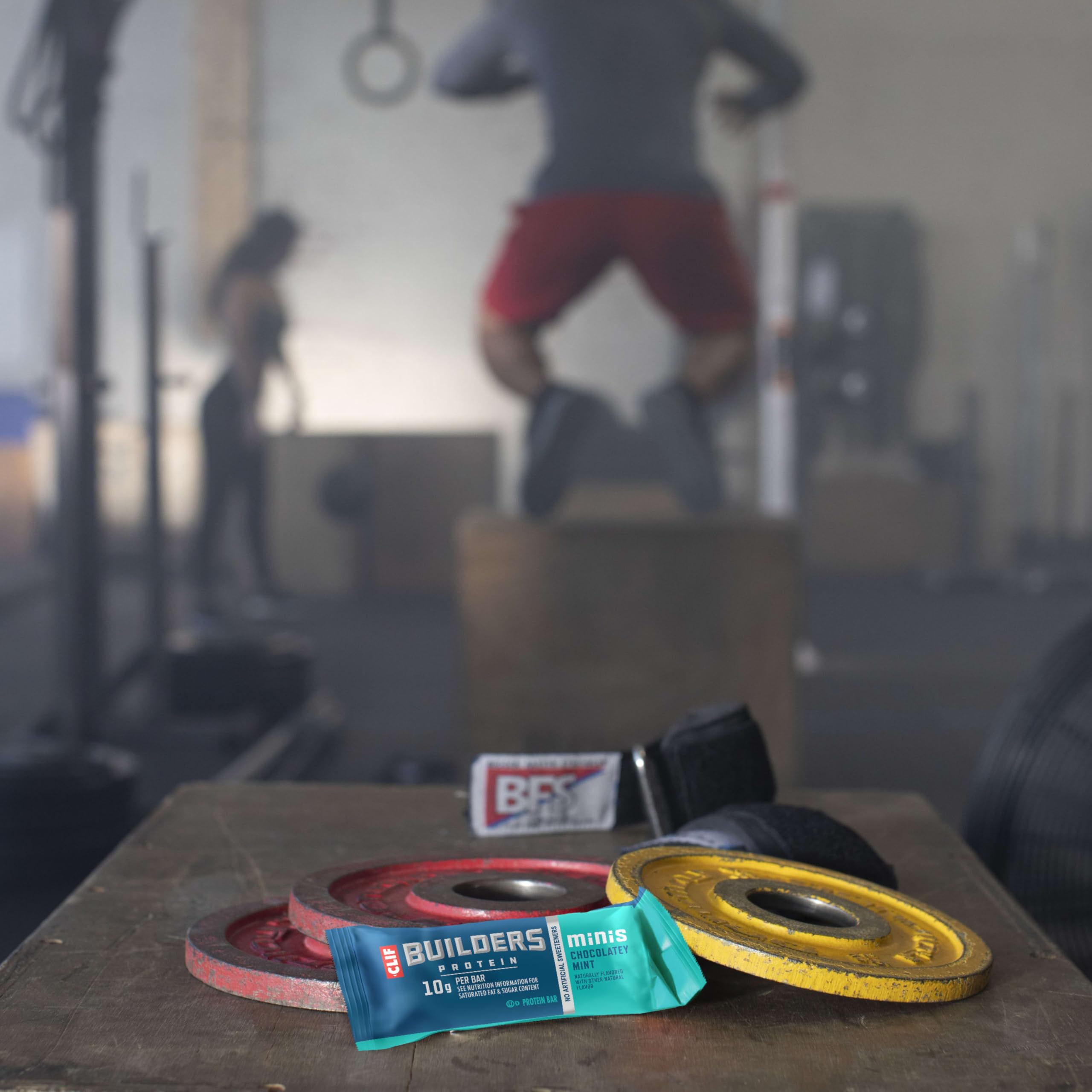 Clif Builders barrita dentro de mochila de gimnasio lista para usar