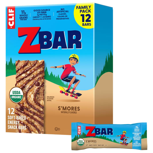 Clif Bar empaque frontal Smore's mostrando paquete de 12 barras, práctico