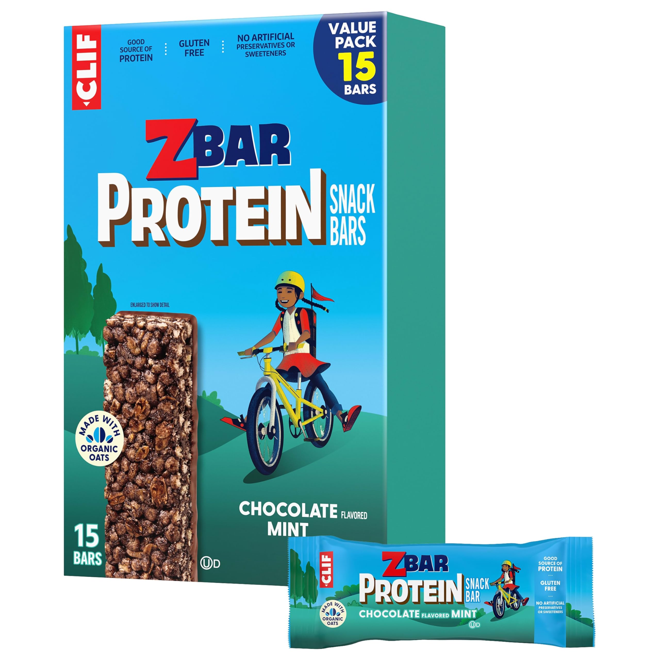 Clif Kid ZBar frente del paquete mostrando 15 unidades y conveniencia