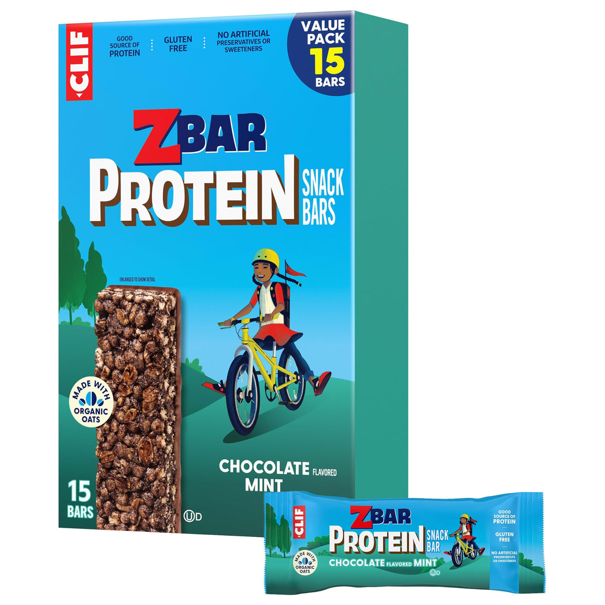Clif Kid ZBar frente del paquete mostrando 15 unidades y conveniencia