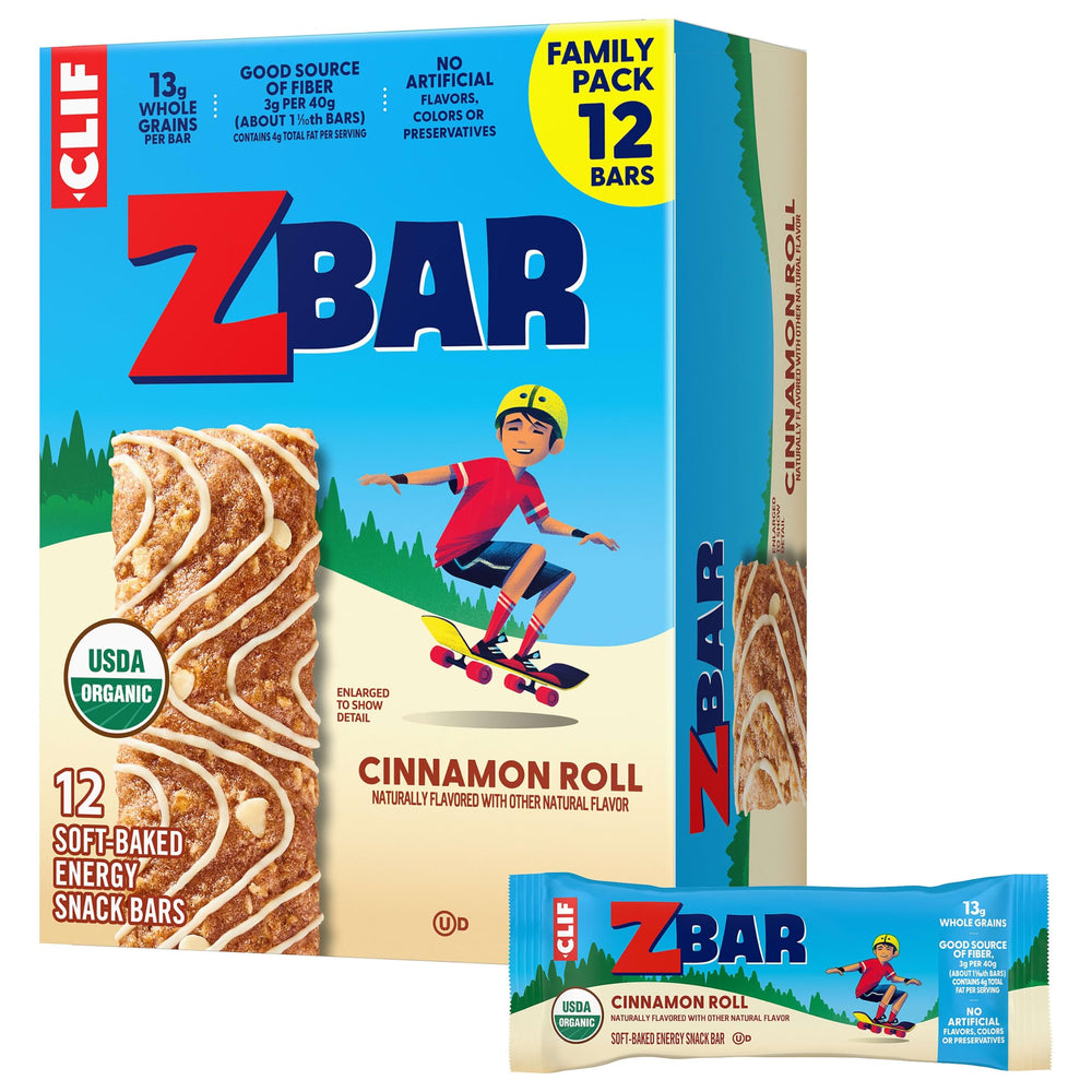 Clif Kid ZBar frente del paquete mostrando sabor y cantidad 12
