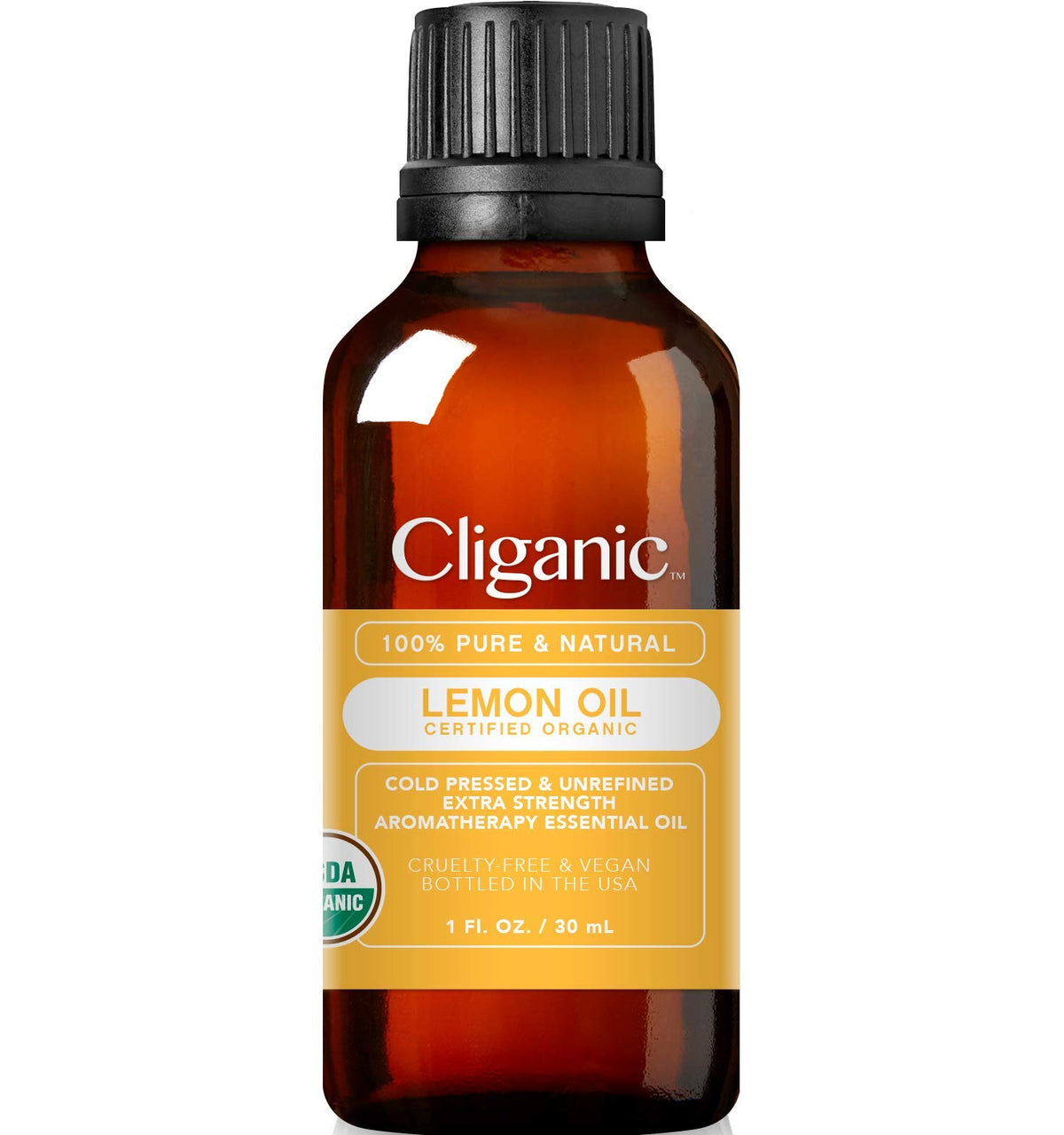 Cliganic Aceite Esencial de Limón en botella, aroma cítrico puro para aromaterapia