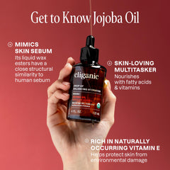 Aplicación en rostro con gotas de Cliganic jojoba para hidratación suave y equilibrio