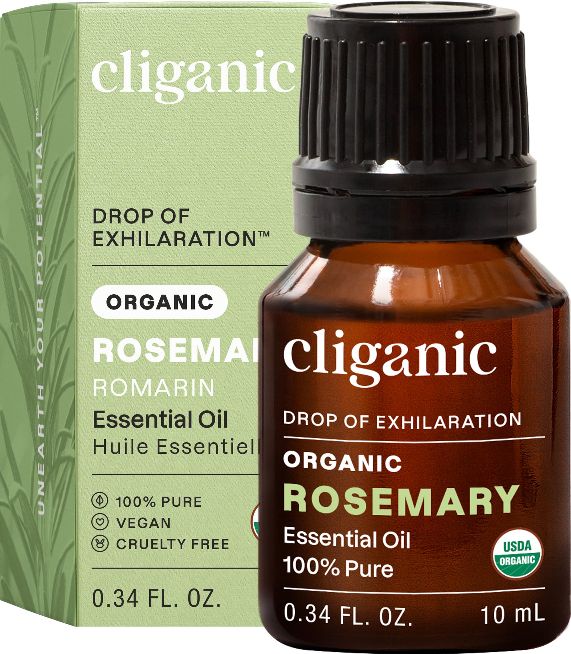Cliganic frasco delantero con aceite de romero, aspecto orgánico y confianza