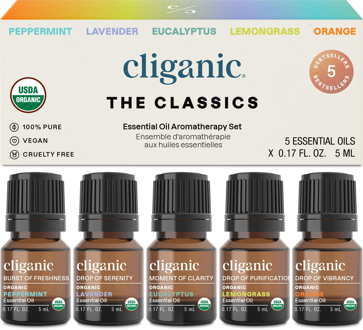 Cliganic Aceites esenciales Menta: aroma vigorizante para aromaterapia.