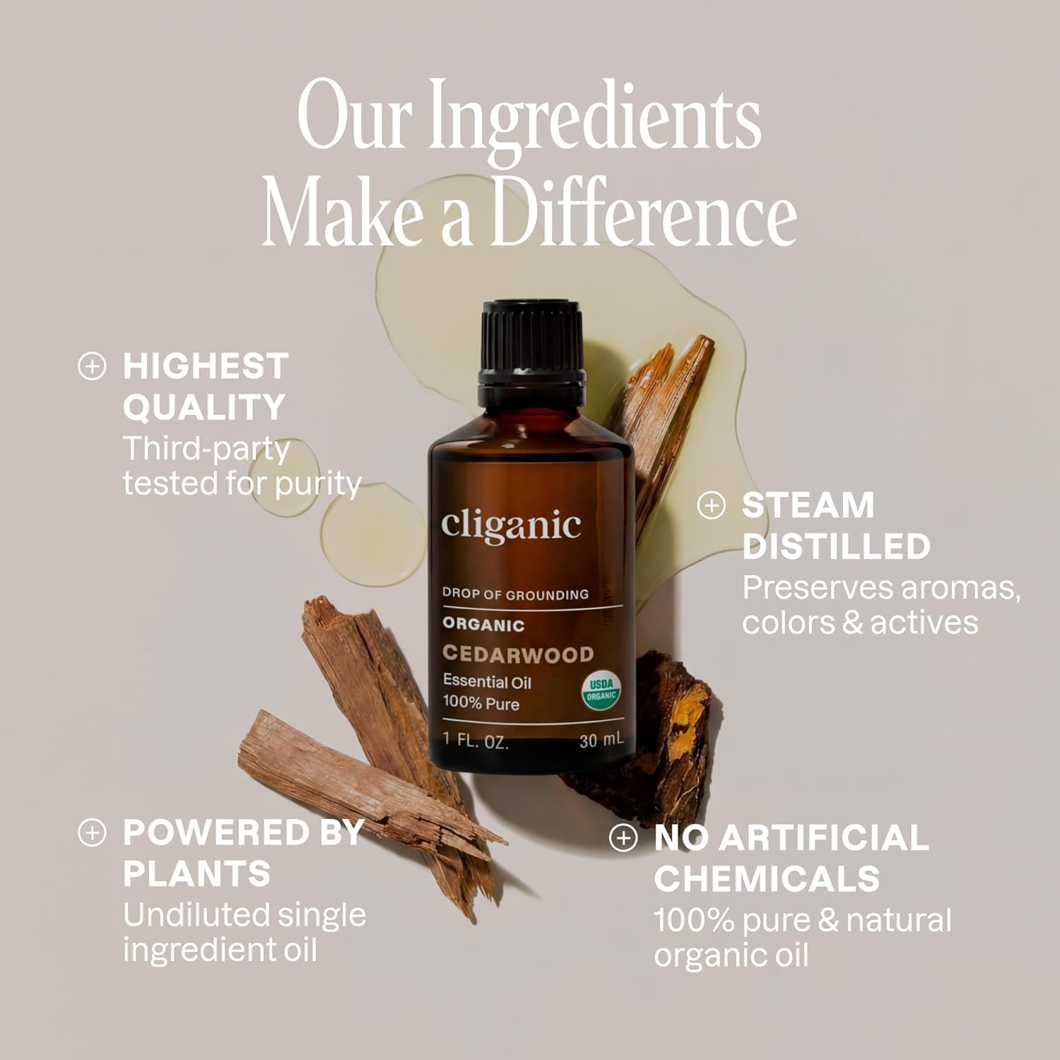 Cliganic etiqueta en detalle indicando certificado USDA y pureza