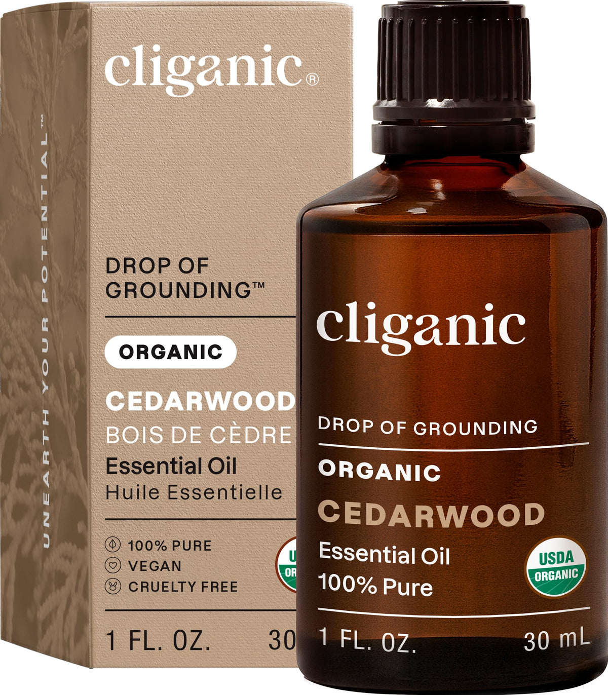 Cliganic aceite de cedro frontal mostrando envase orgánico y confianza