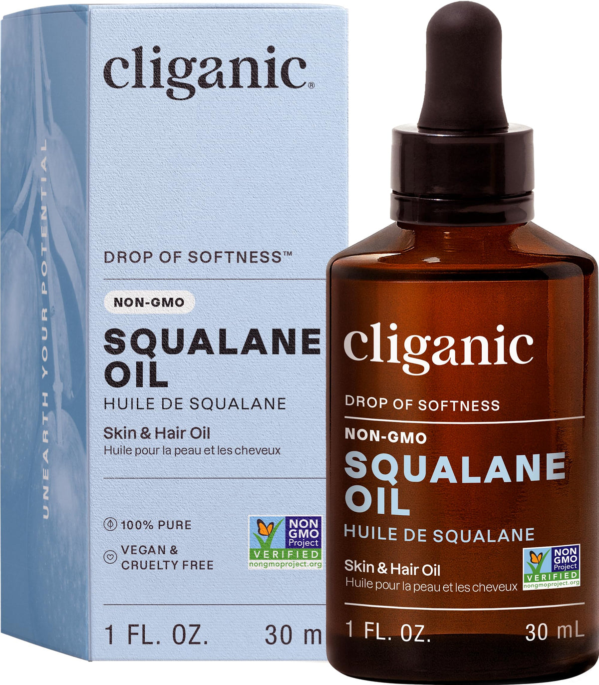 Cliganic frasco frontal mostrando el aceite puro y su presentación