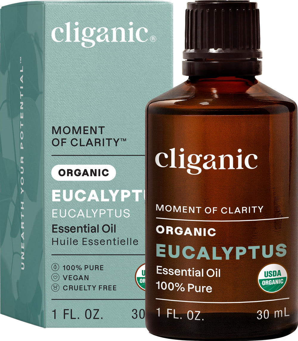 Cliganic envase frontal mostrando aceite de eucalipto y legibilidad