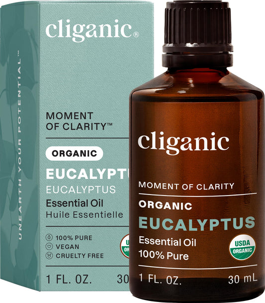 Cliganic envase frontal mostrando aceite de eucalipto y legibilidad