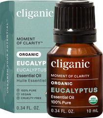Cliganic botella frontal con aceite eucalipto, presentación clara y natural