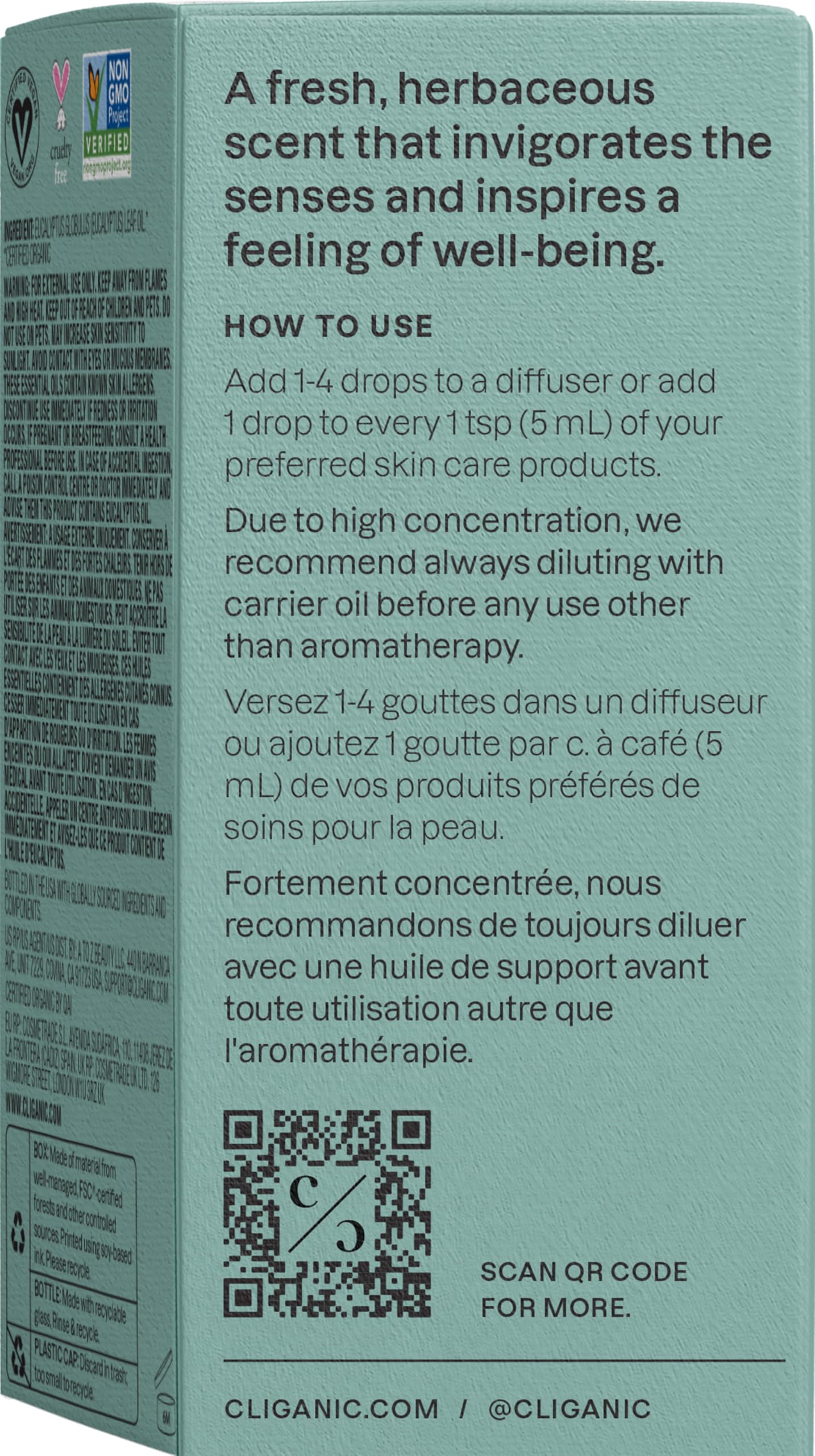 Cliganic Eucalipto Orgánico: libre de OGM, vegano y libre de crueldad