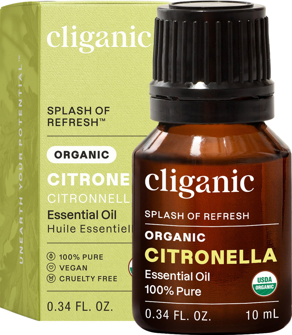 Cliganic frasco delantero citronela mostrando pureza y diseño