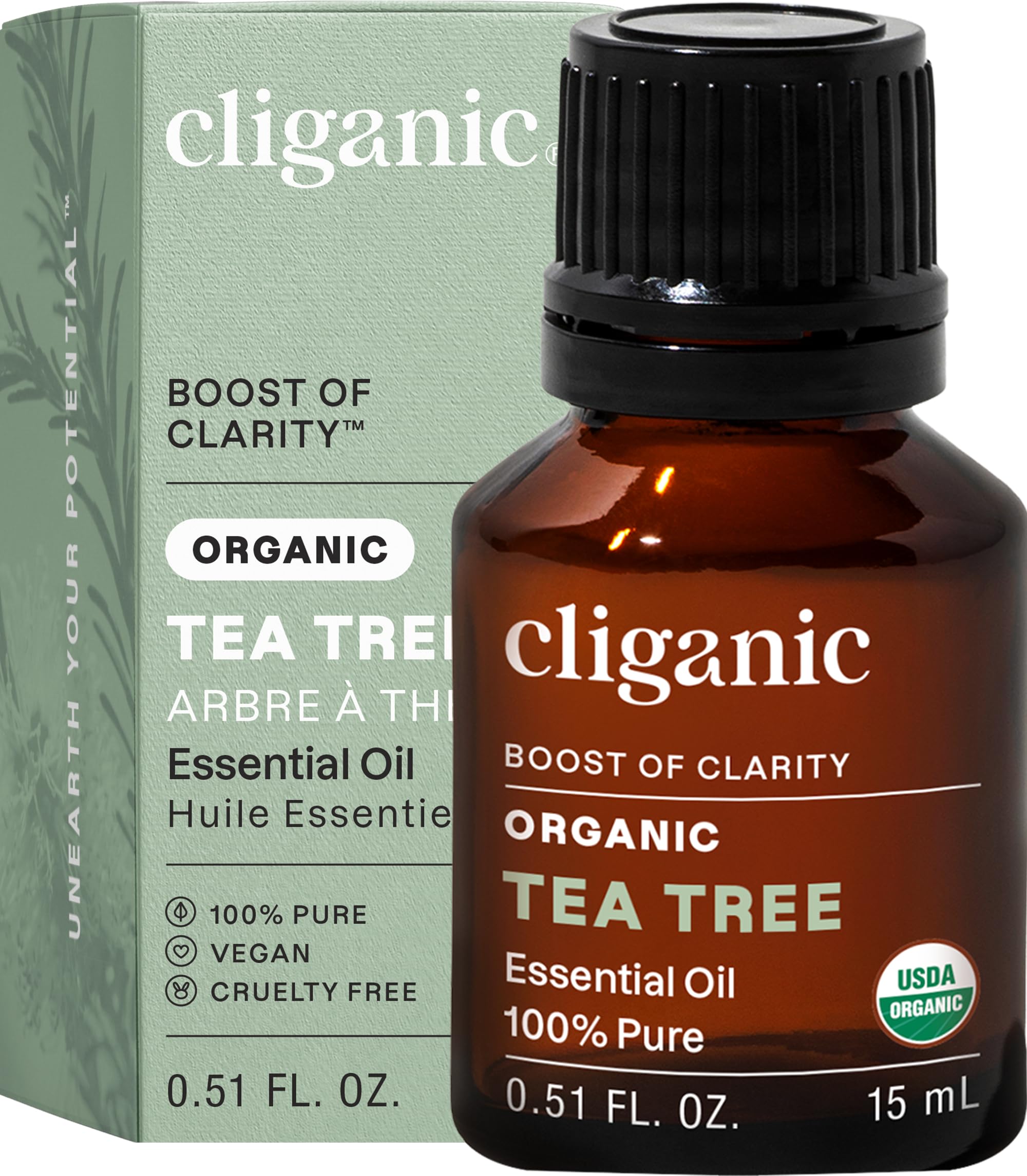 Cliganic frasco delantero mostrando la etiqueta orgánica y pureza del aceite