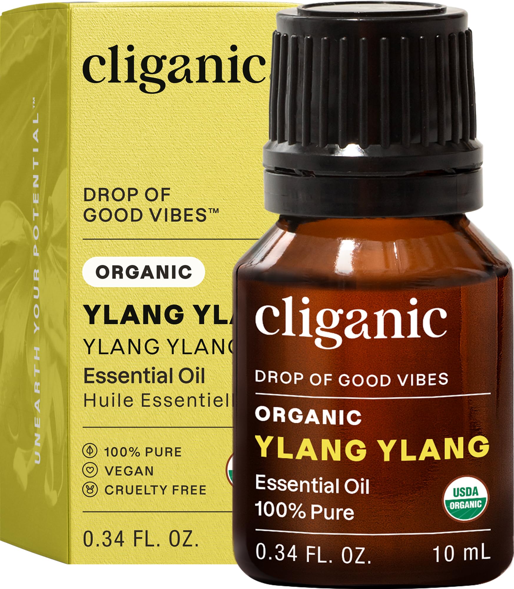 Cliganic frasco frontal de Ylang Ylang, visual claro y confiable