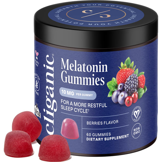 Cliganic botella frontal mostrando diseño y cantidad de 60 gomitas