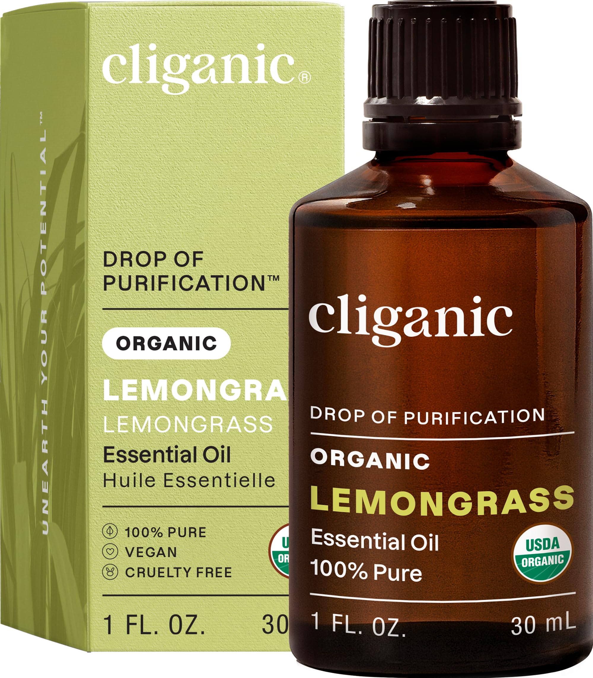 Cliganic hierba luisa botella frontal mostrando pureza orgánica