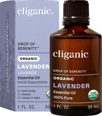 Cliganic frasco frontal de lavanda mostrando etiqueta y volumen, transmite confianza