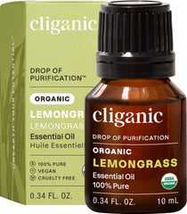 Cliganic botella frontal de lemongrass con certificación orgánica visible y confianza