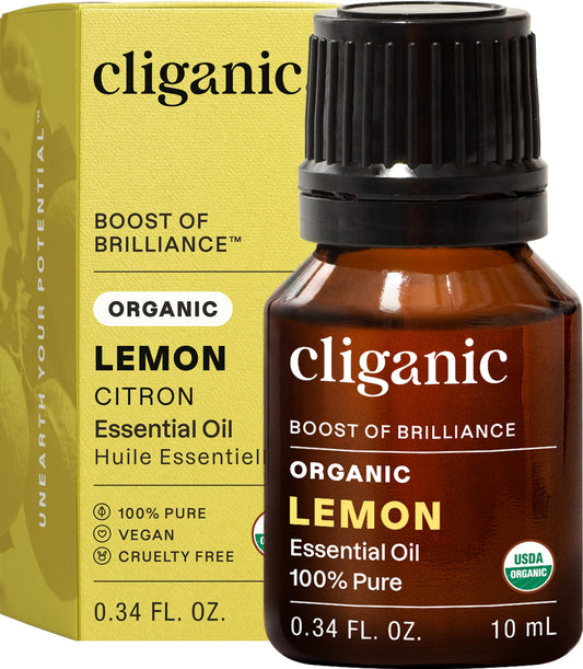 Cliganic aceite limón frontal mostrando envase y pureza