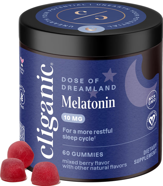 Gomitas de melatonina Cliganic en botella para dormir mejor por la noche