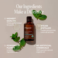 Cliganic aceite de menta gota en cuchara ilustra pureza y textura