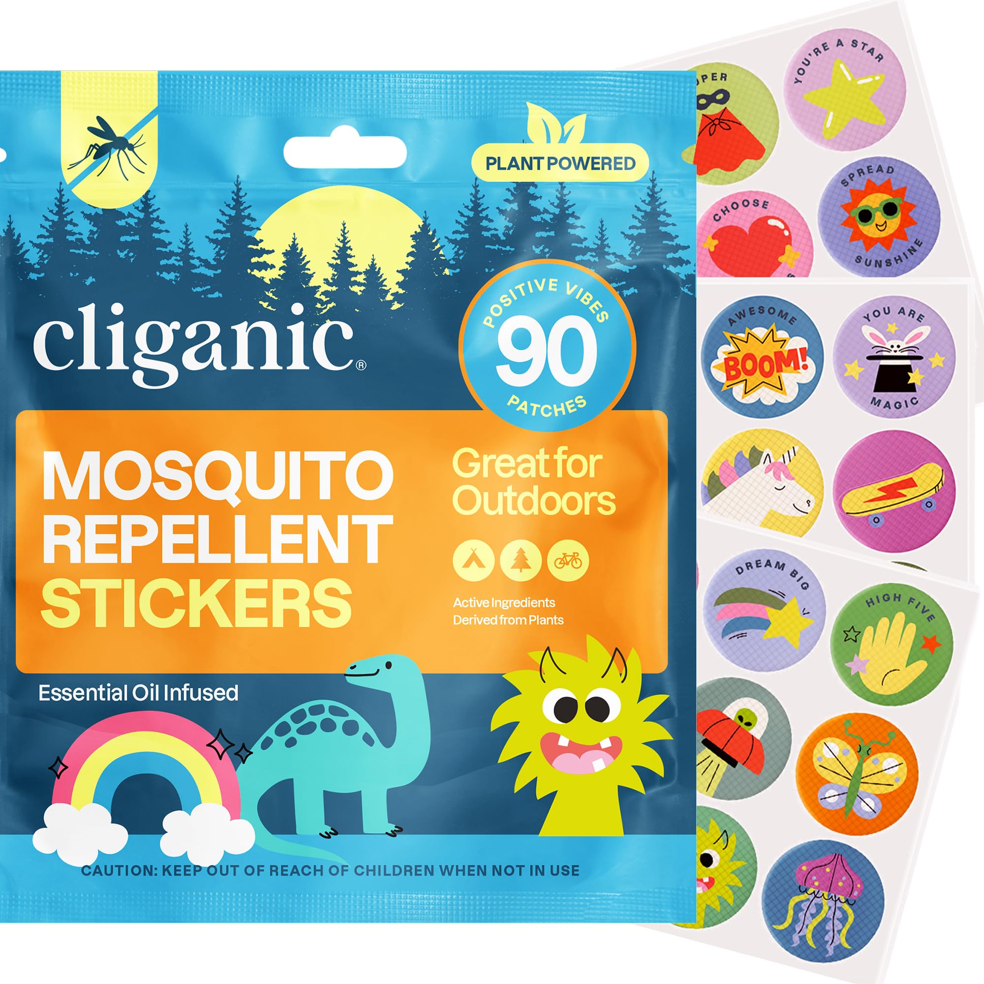 Cliganic pack frontal mostrando 90 pegatinas y beneficio práctico