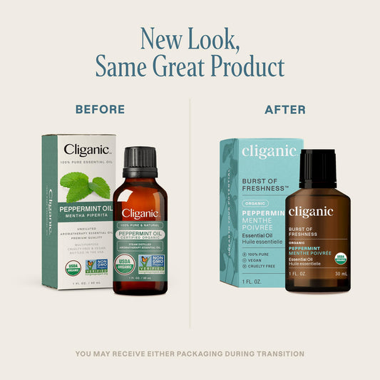 Cliganic peppermint essential oil diffuser-ready bottle for aromatherapy