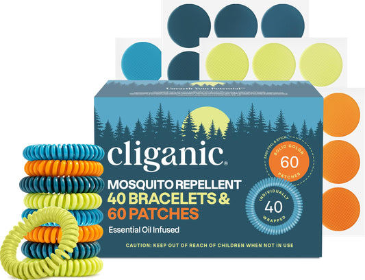 Pulseras antimosquitos Cliganic con 40 bandas para uso al aire libre.