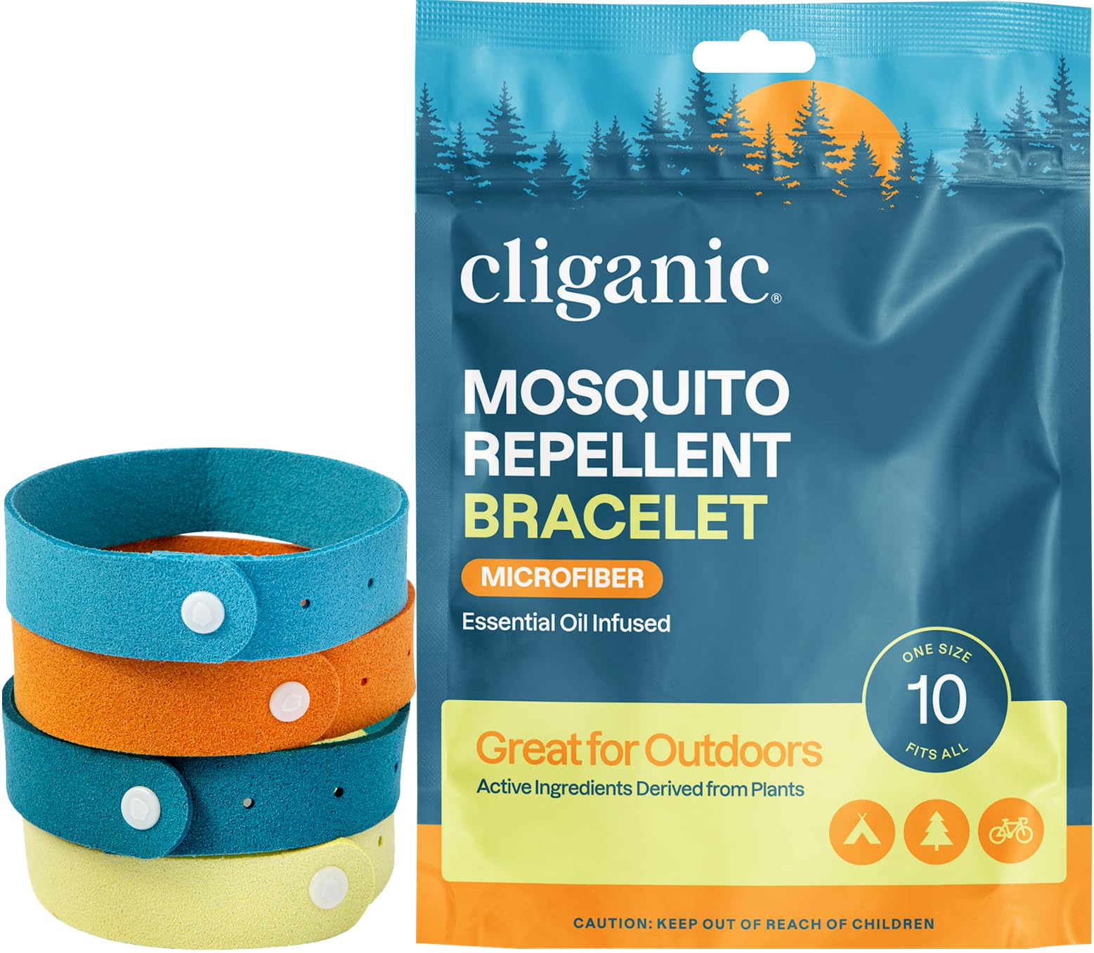Cliganic empaque frontal mostrando paquete de diez pulseras, brinda conveniencia