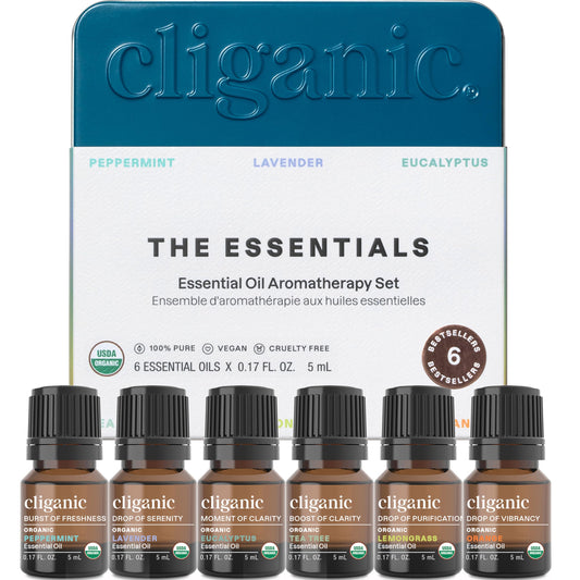 Cliganic set frontal mostrando seis frascos, fácil elección de aromas