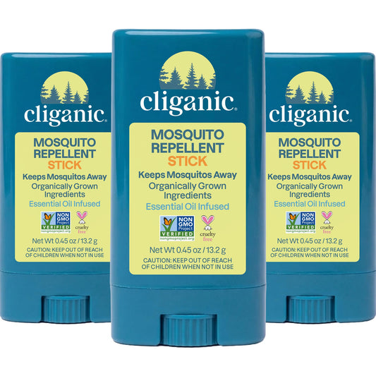 Cliganic stick frontal del empaque mostrando beneficio portátil
