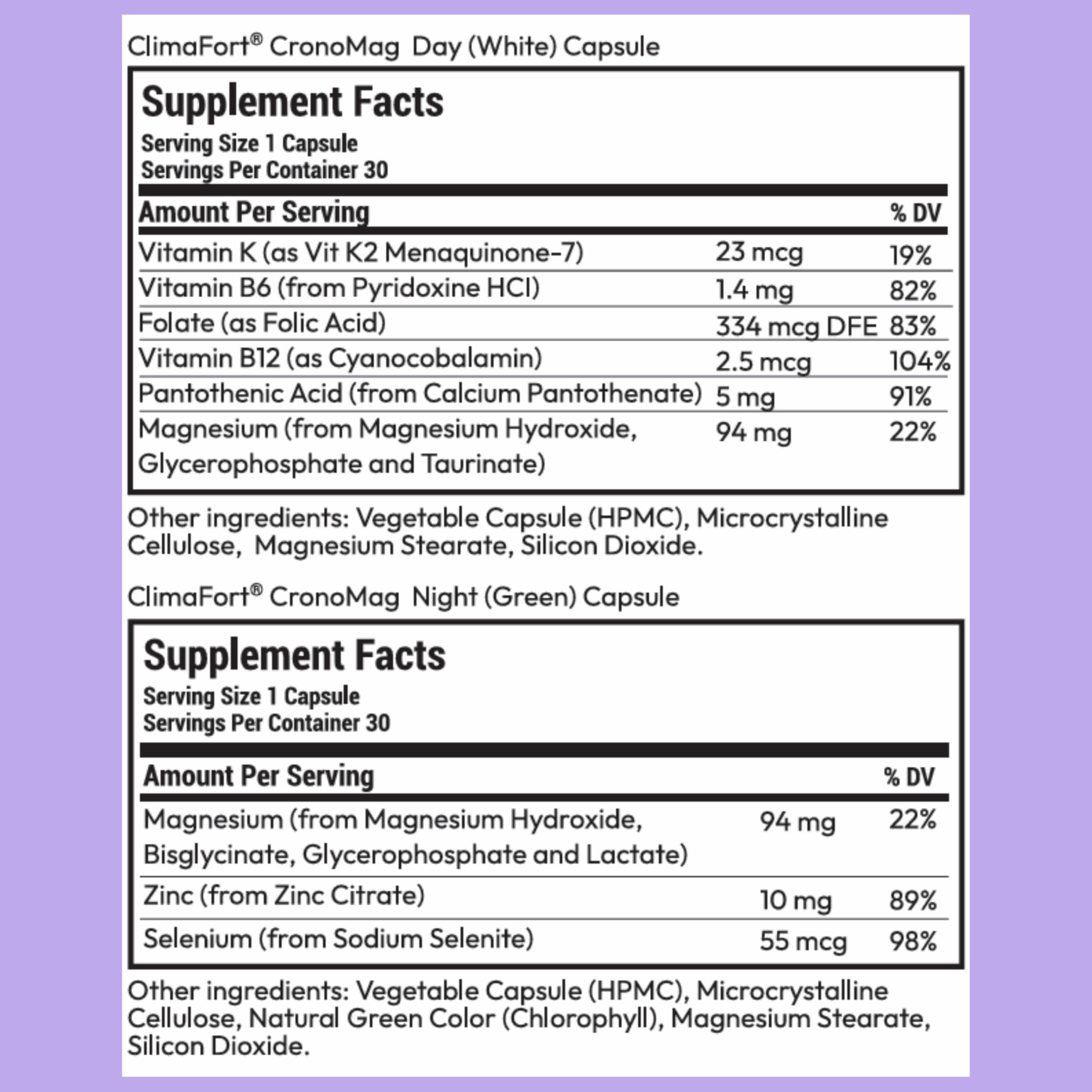 ClimaFort CronoMag etiqueta de ingredientes legible que muestra calidad y trazabilidad